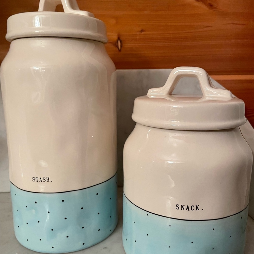 Rae Dunn Magenta polka dot stash canister and snack canister - Picture 7 of 10